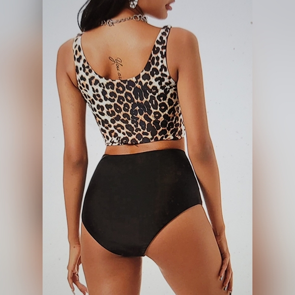 NWT KNOT DETAIL PADDED CROP TOP TANK HIGH LEG SWIM BATHING SUIT SIZE 6 - Picture 2 of 10